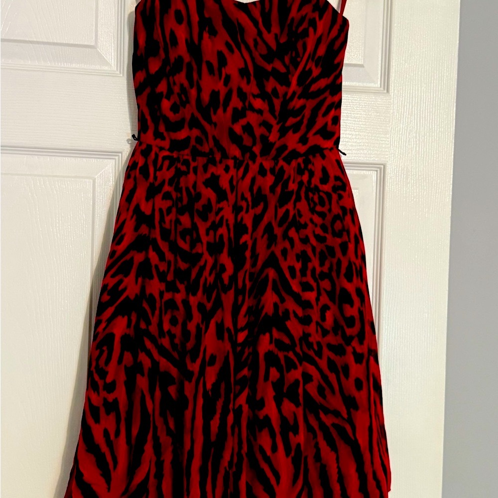 WHBM Red and Black Animal Print strapless Dress